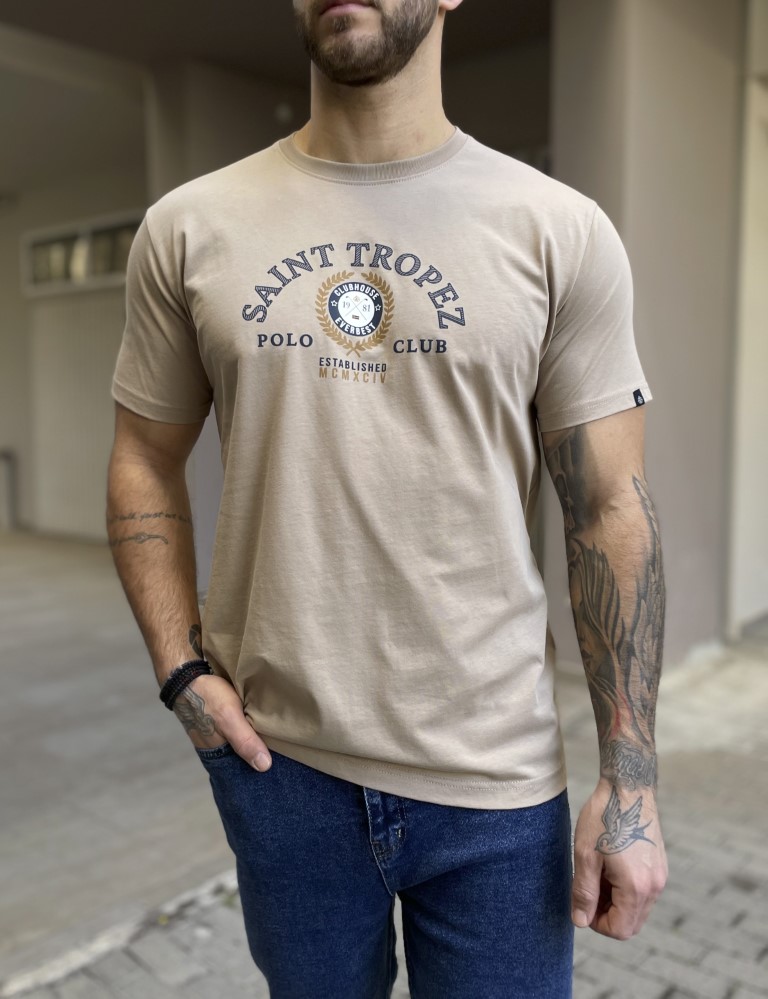 Everbest ανδρικό μπεζ Tshirt με τύπωμα 242808B